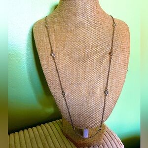Gold white stone station necklace
